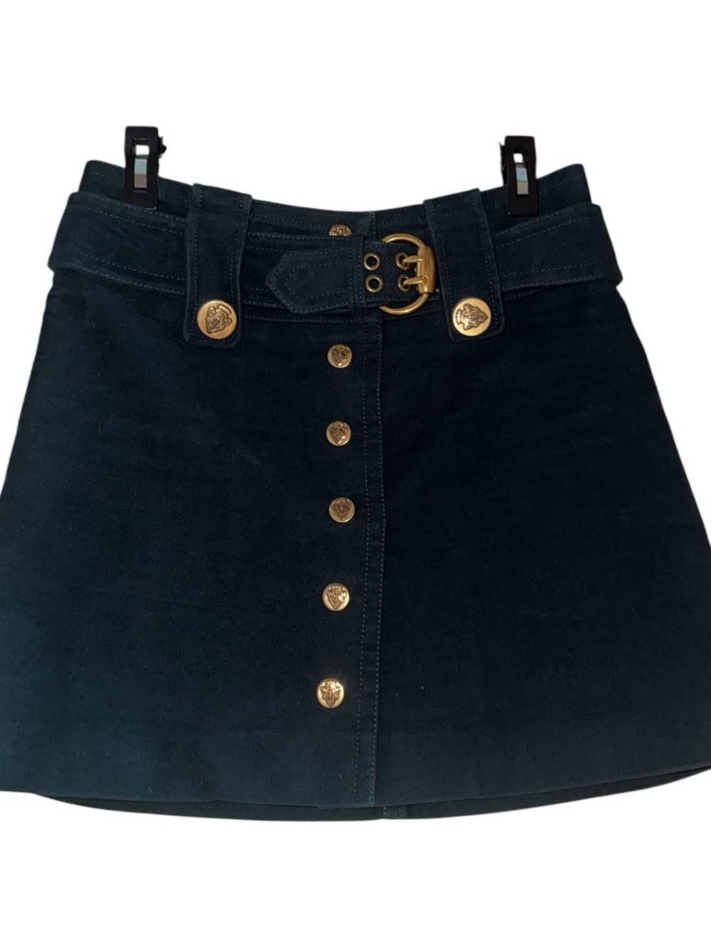 Gucci Dark Green Button-Front Mini Skirt with Gold Hardware
